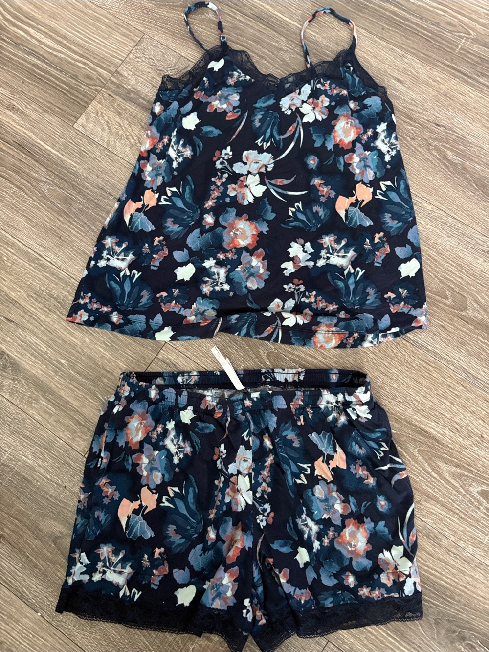 SOMA Floral Navy Lace-Trim Sleep Short Set